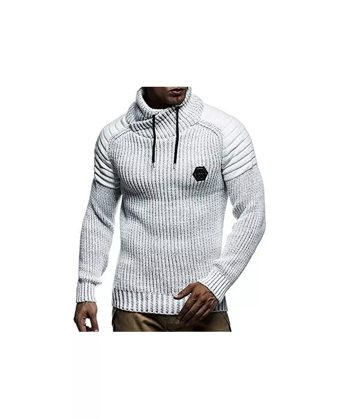 

Мужской вязаный зимний пуловер с шалью и капюшоном худи свитшот приталенный с длинным рукавом Leif Nelson, серый