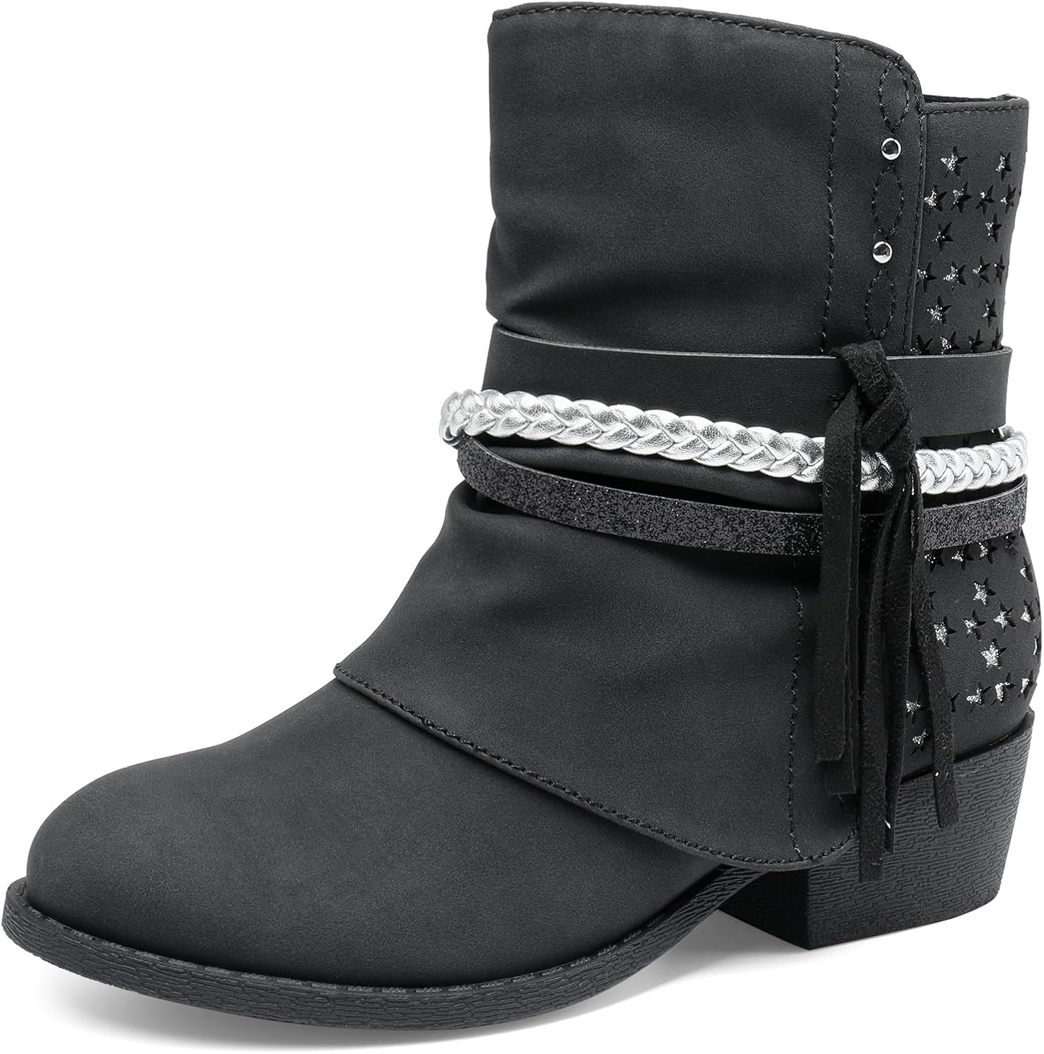 

Ботинки DREAM PAIRS для девочек с боковой молнией, низкий каблук, для маленьких и больших детей, Black/Silver