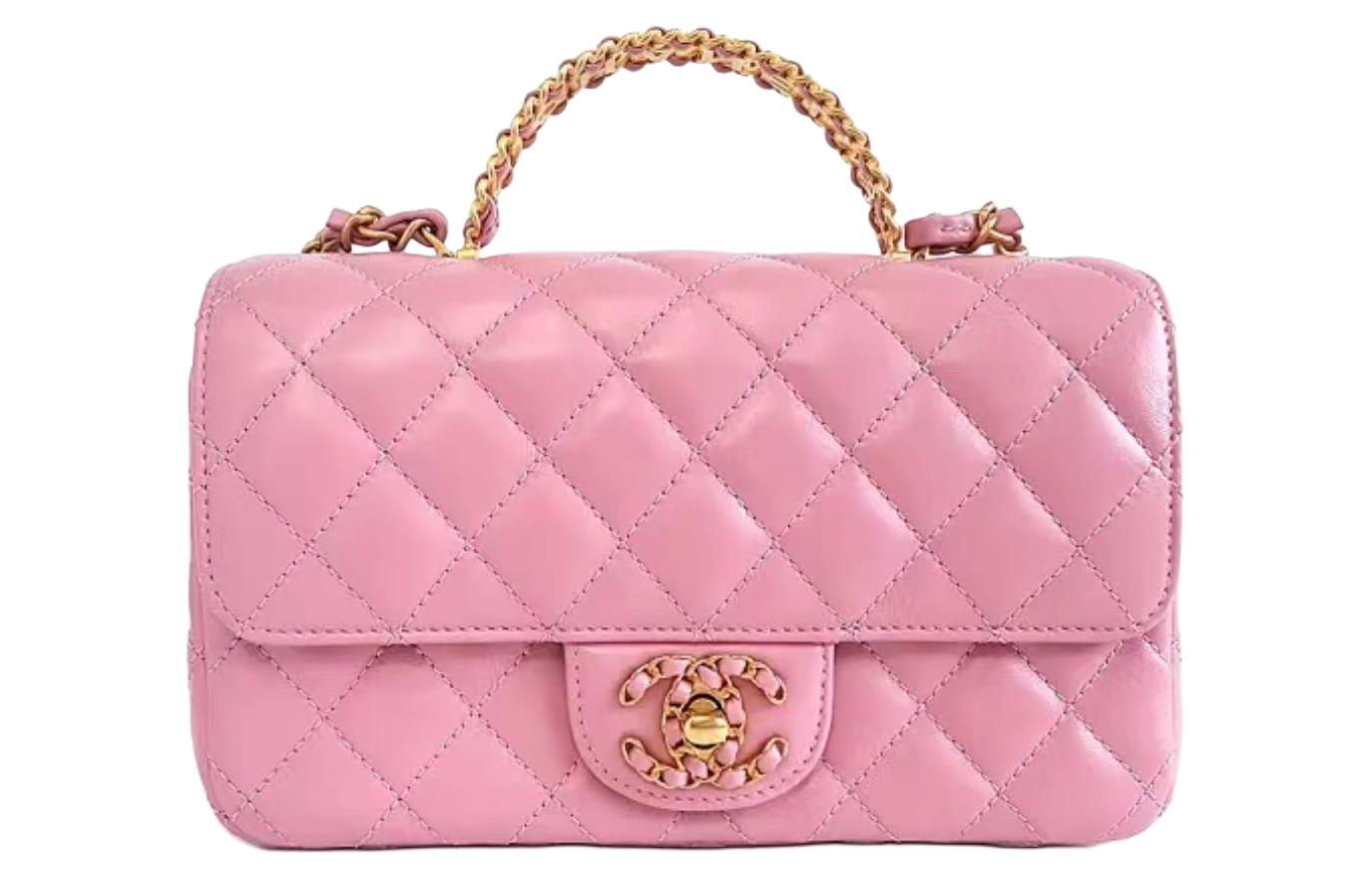 

CHANEL Овчинная сумка с клапаном, плечевая сумка, мини-кроссбоди для женщин розового цвета