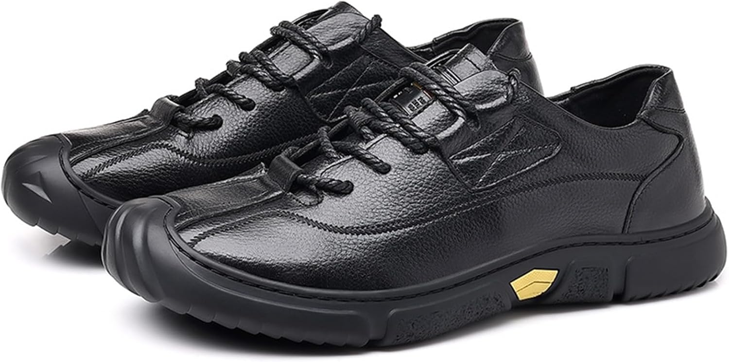 

Мужские повседневные кроссовки из натуральной кожи на шнуровке, модные, с противоскользящей подошвой, дышащие, низкие платформенные для прогулок, вождения и походов Qklmwes, черный