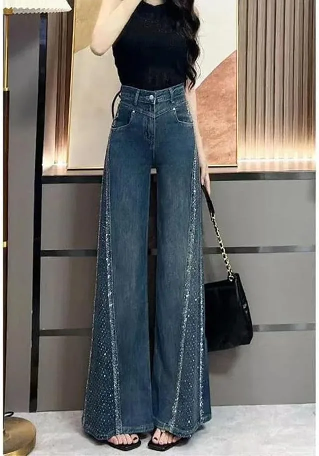 Женские джинсы с высокой талией и расклешенными штанинами в стиле loose casual Generic, светло-голубой — фото 2