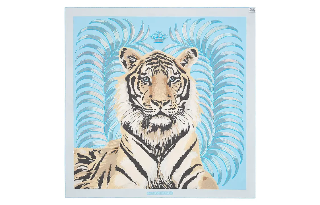Tiger Of Kings Шелковый платок Женский Небесно-голубой HERMES — фото 3