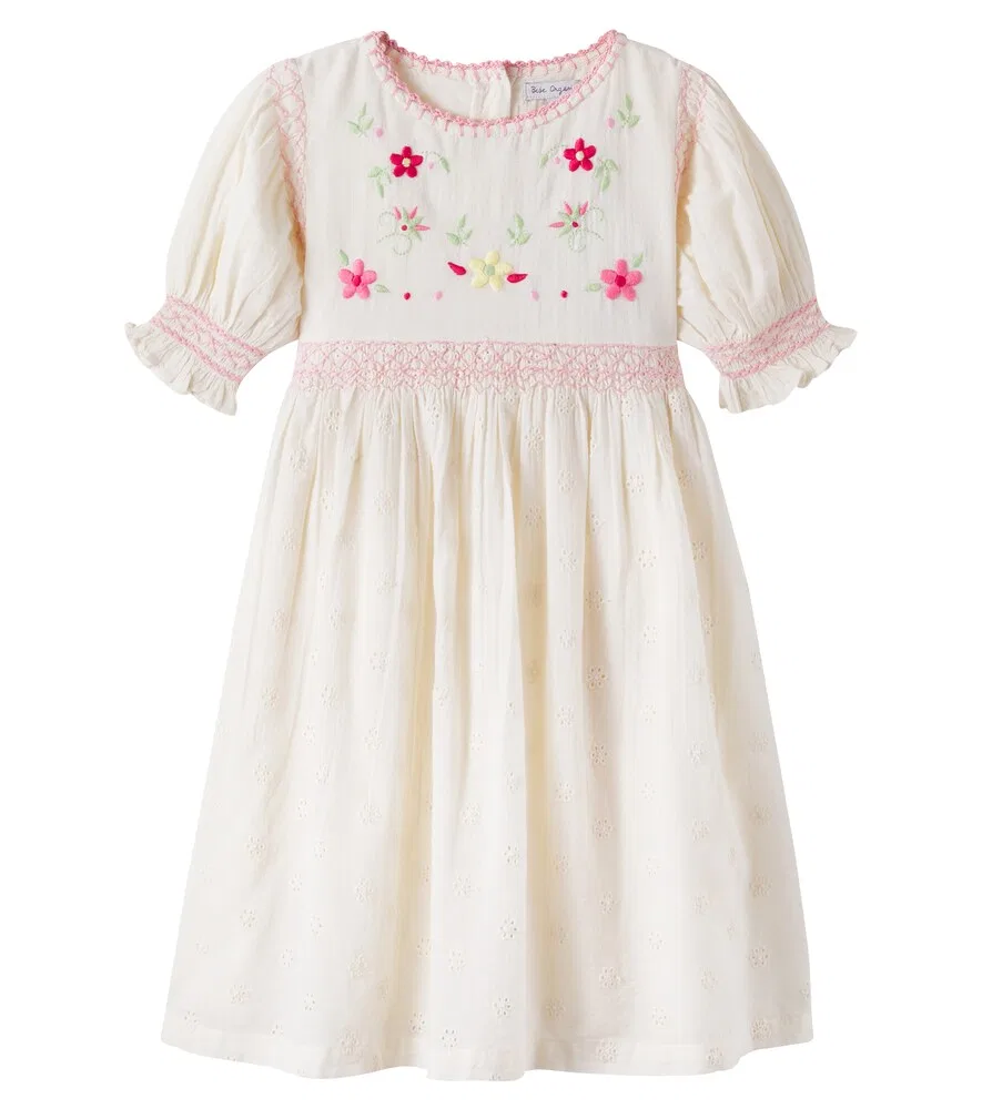 Хлопковое платье Luna с английской вышивкой и цветочным принтом Bebe Organic, белый