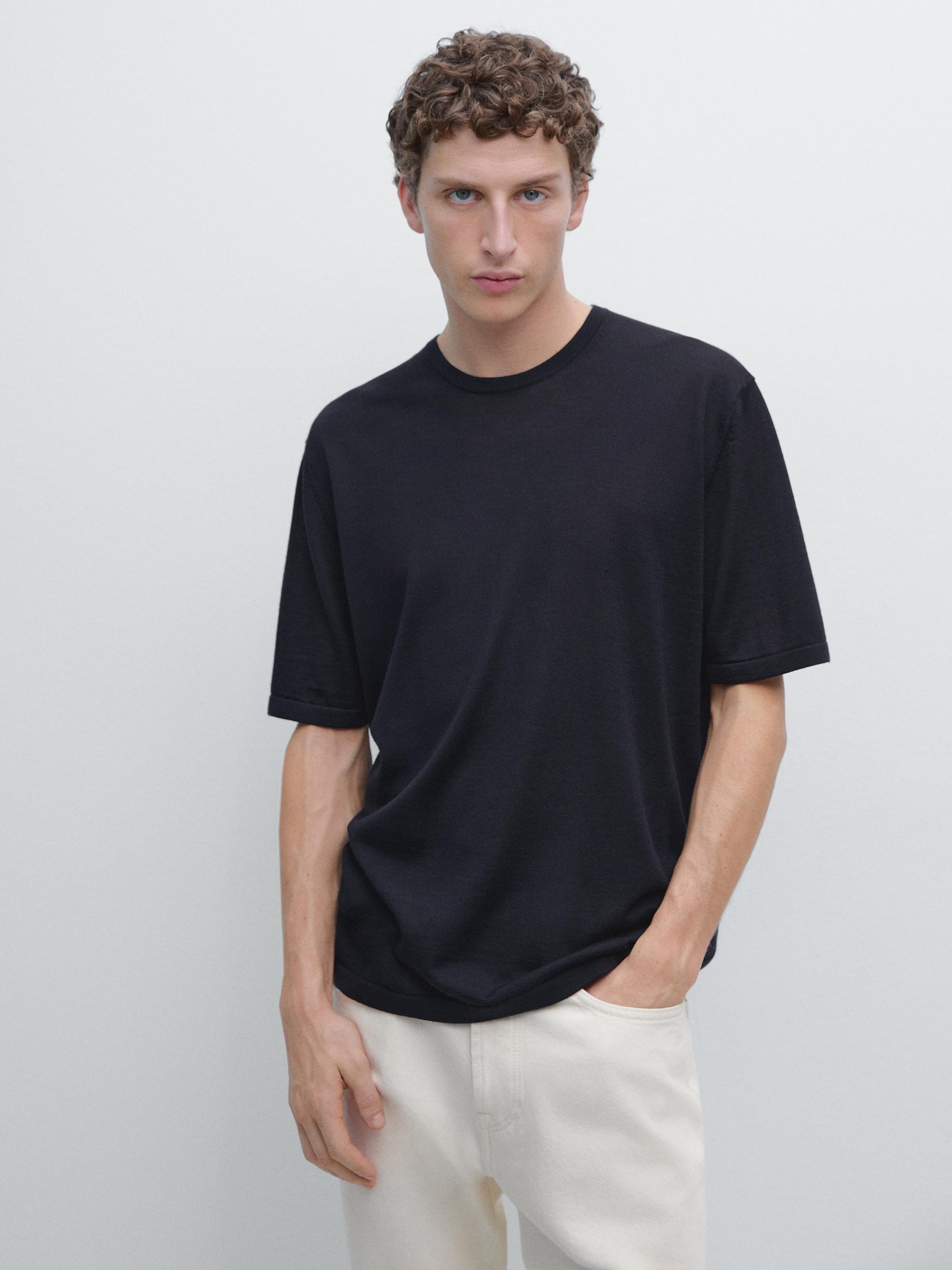 Футболка с коротким рукавом из смесовой шерсти Massimo Dutti, navy blue — фото 3