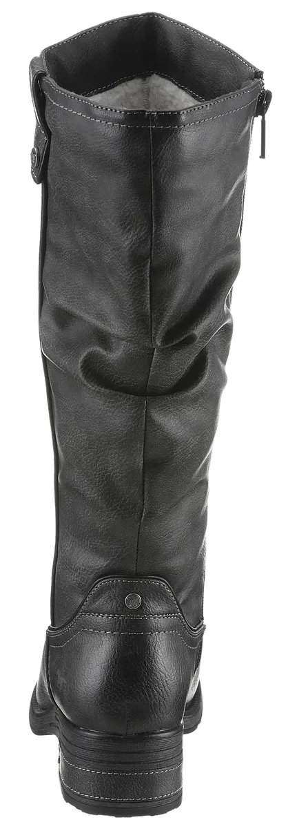 Зимние ботинки Mustang Shoes, ботинки с длинным голенищем, блочный каблук, с рюшами на голенище с напуском, серый — фото 3