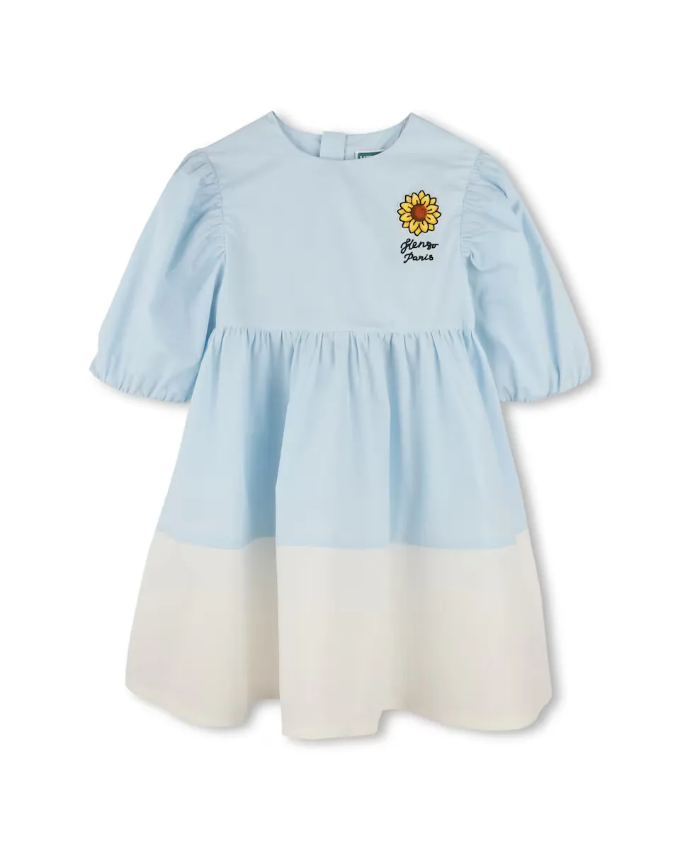 

Платье из хлопка для девочки с рукавами-фонариками Kenzo Kids, светло-голубой