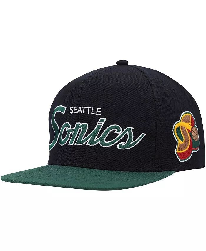 

Мужская черная кепка Seattle Super Sonics Hardwood Classics MVP Team Script 2.0 Snapback Mitchell & Ness, черный