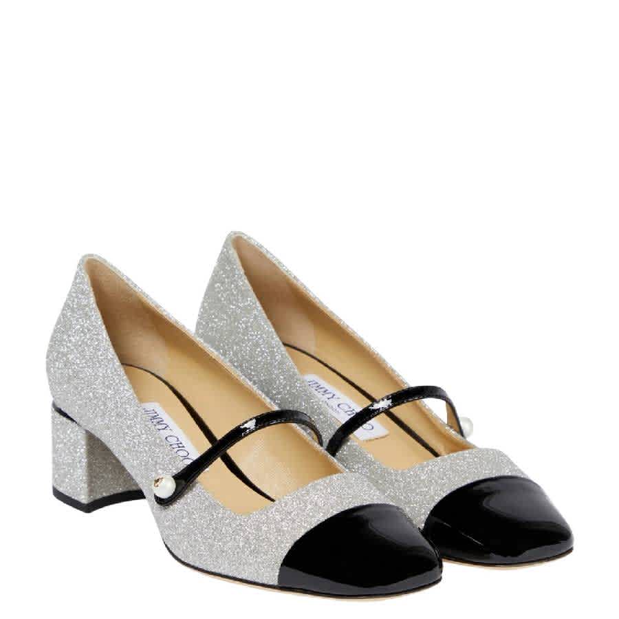 Туфли Jimmy Choo Glitter с квадратным носком из кожи, черный/серебряный — фото 2