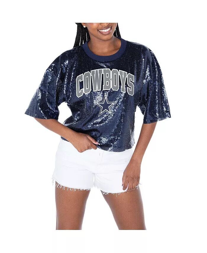 

Женская темно-синяя укороченная футболка Dallas Cowboys Rise Up с пайетками Gameday Couture