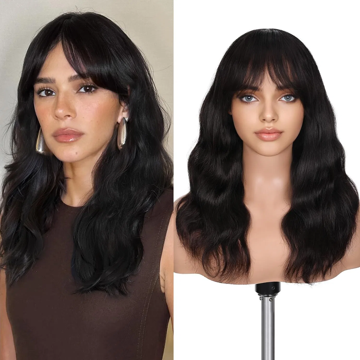 Натуральный парик FAVE 40 см с челкой и HD кружевом Fave, Natural Black
