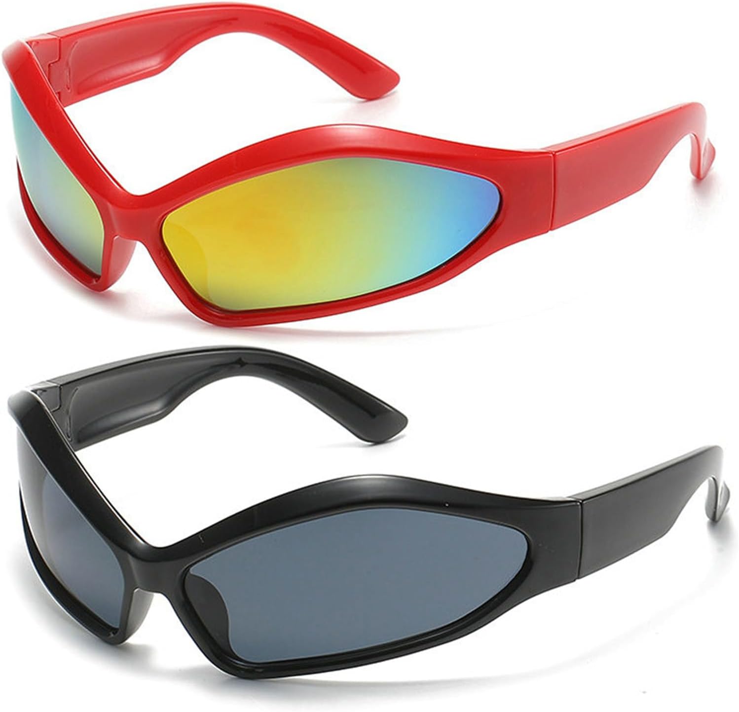 

Willochra Модные нестандартные панк-солнцезащитные очки для женщин и мужчин, для занятий спортом на открытом воздухе, велоспорта, солнцезащитные очки UV400, Y2K, хип-хоп, 2pcs-black&red