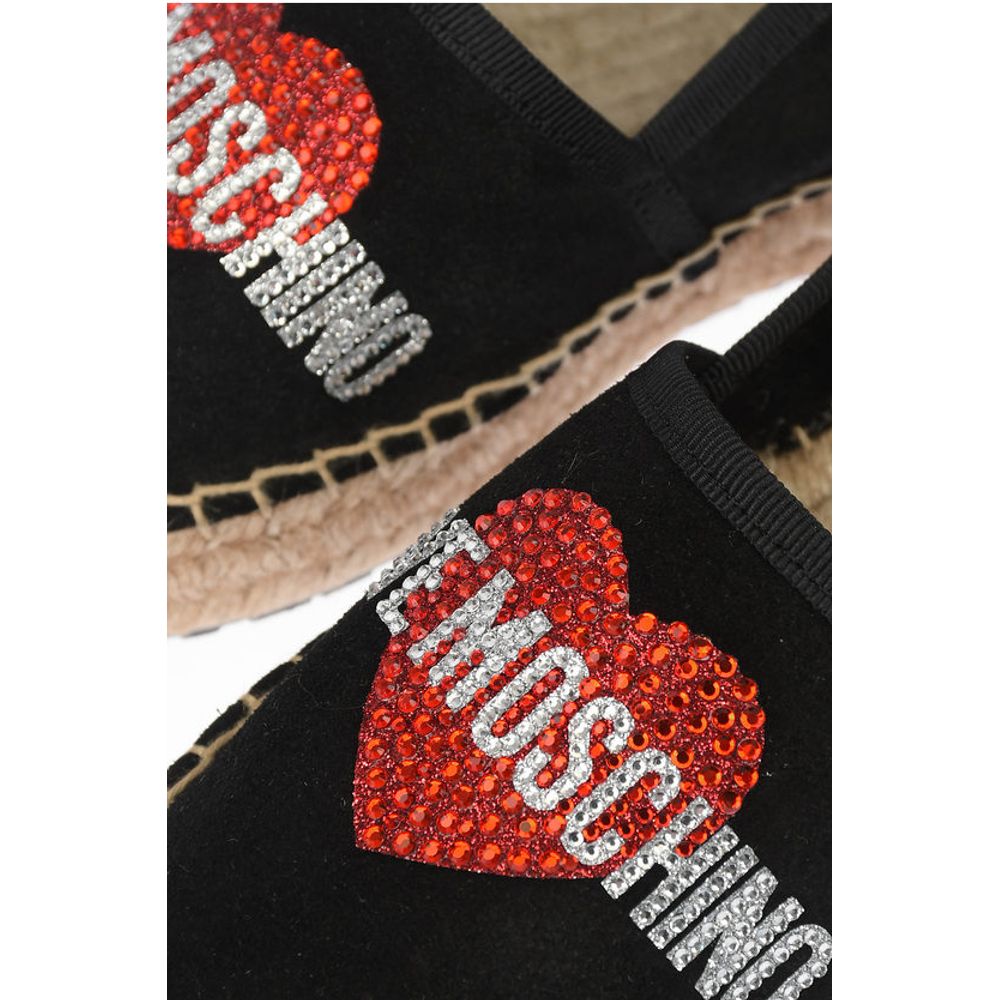 Эспадрильи LOVE из замши и спилка на платформе со стразами Lo Moschino, Black — фото 4