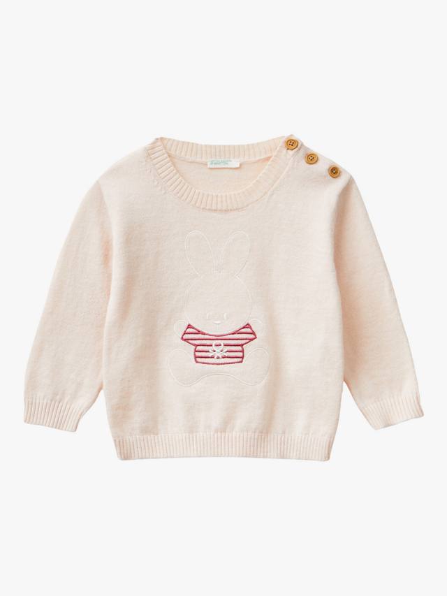 

Трикотажный джемпер с рисунком кролика Benetton, цвет Light Powder