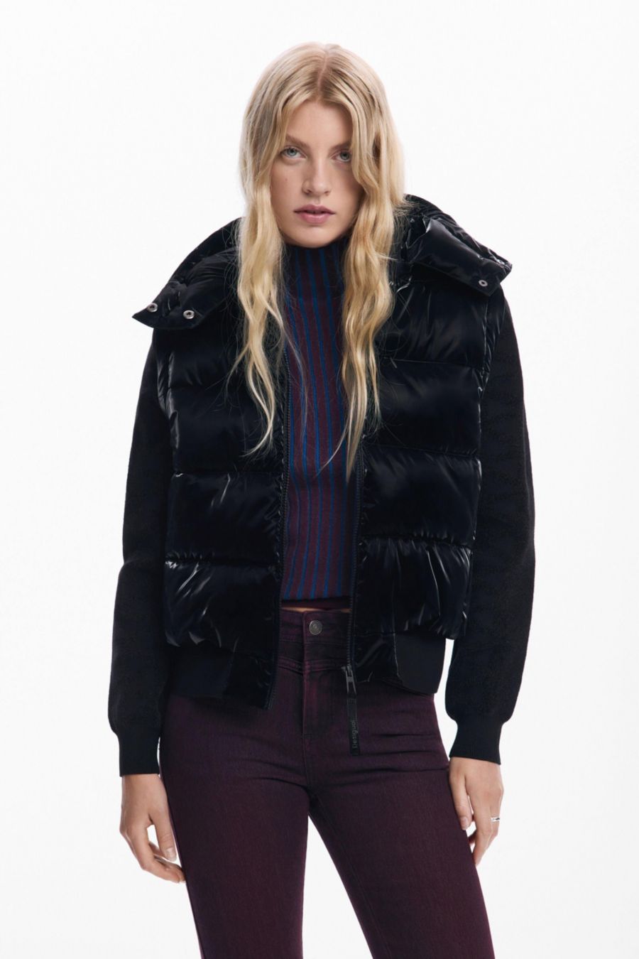 

Женская блестящая стеганая куртка-трансформер Desigual, Black