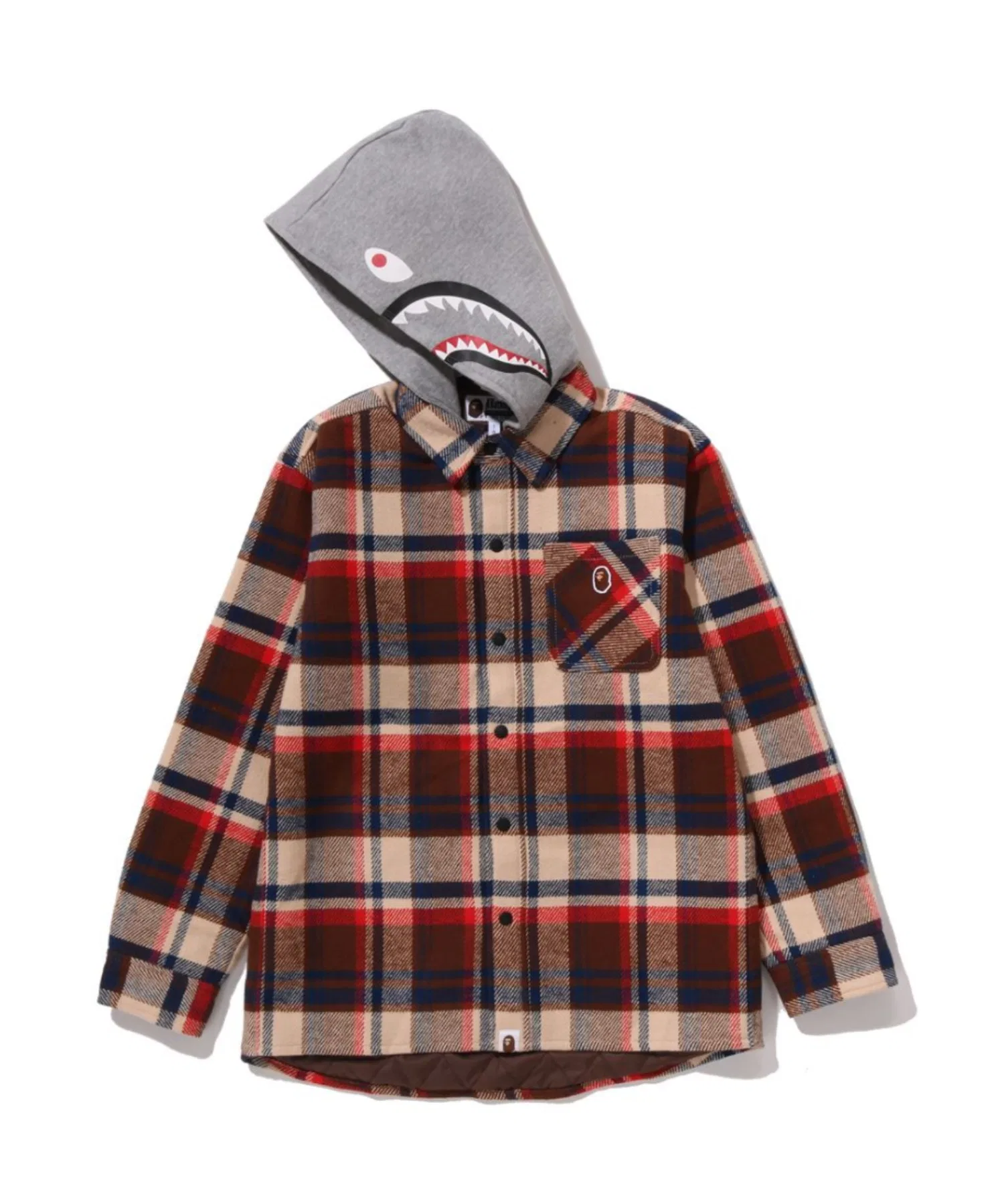 Куртка-рубашка A BATHING APE с клетчатым принтом, хлопок, темно-синяя — фото 4