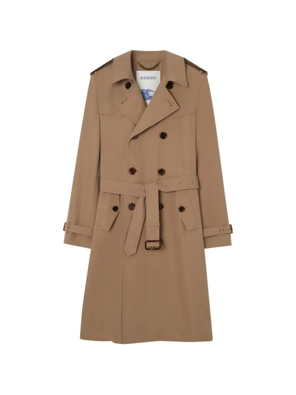 Тренч BURBERRY Foxfield, длинный, из шелка и хлопка, бежевый