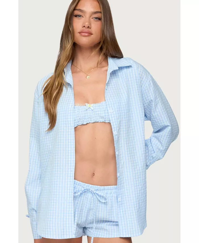 

Женская рубашка свободного кроя Yaffa Gingham на пуговицах Edikted, синий