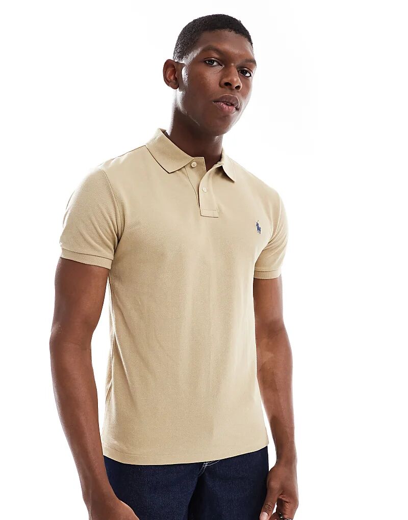 

Поло Polo Ralph Lauren с логотипом и принтом в виде пике облегающего кроя бежевого цвета