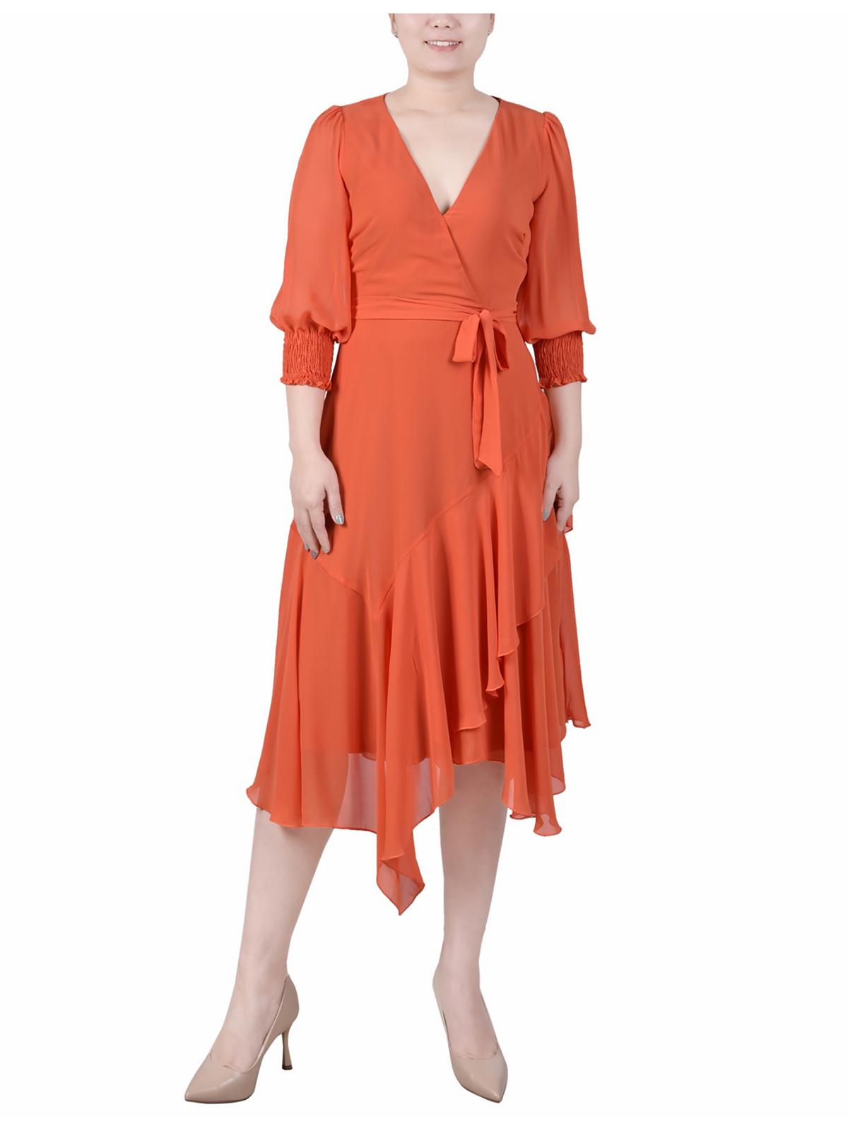 

Женское однотонное платье миди из полиэстера Petites NY Collection, цвет orange rust
