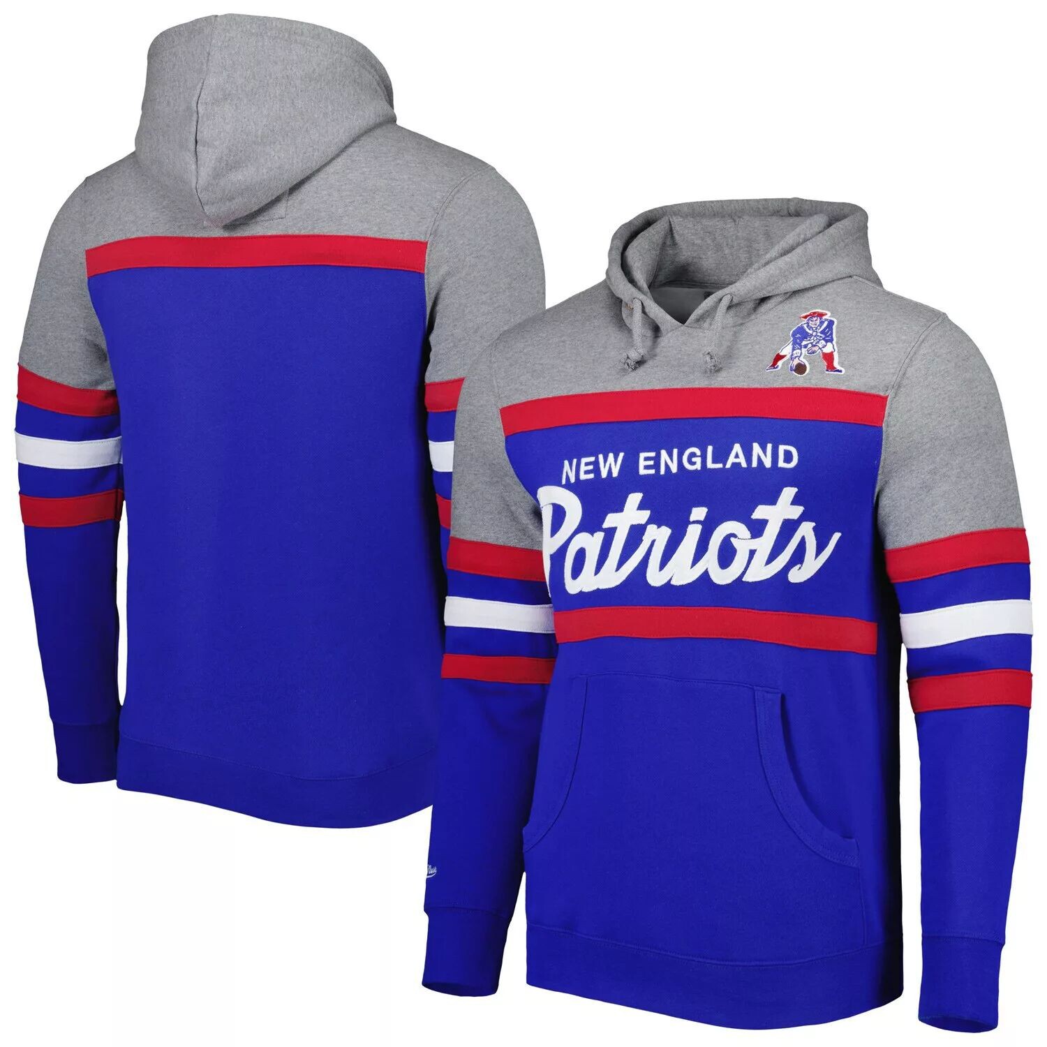 

Мужская серая толстовка с капюшоном Mitchell & Ness Royal/Heathered New England Patriots Head Coach, Серый, Мужская серая толстовка с капюшоном Mitchell & Ness Royal/Heathered New England Patriots Head Coach