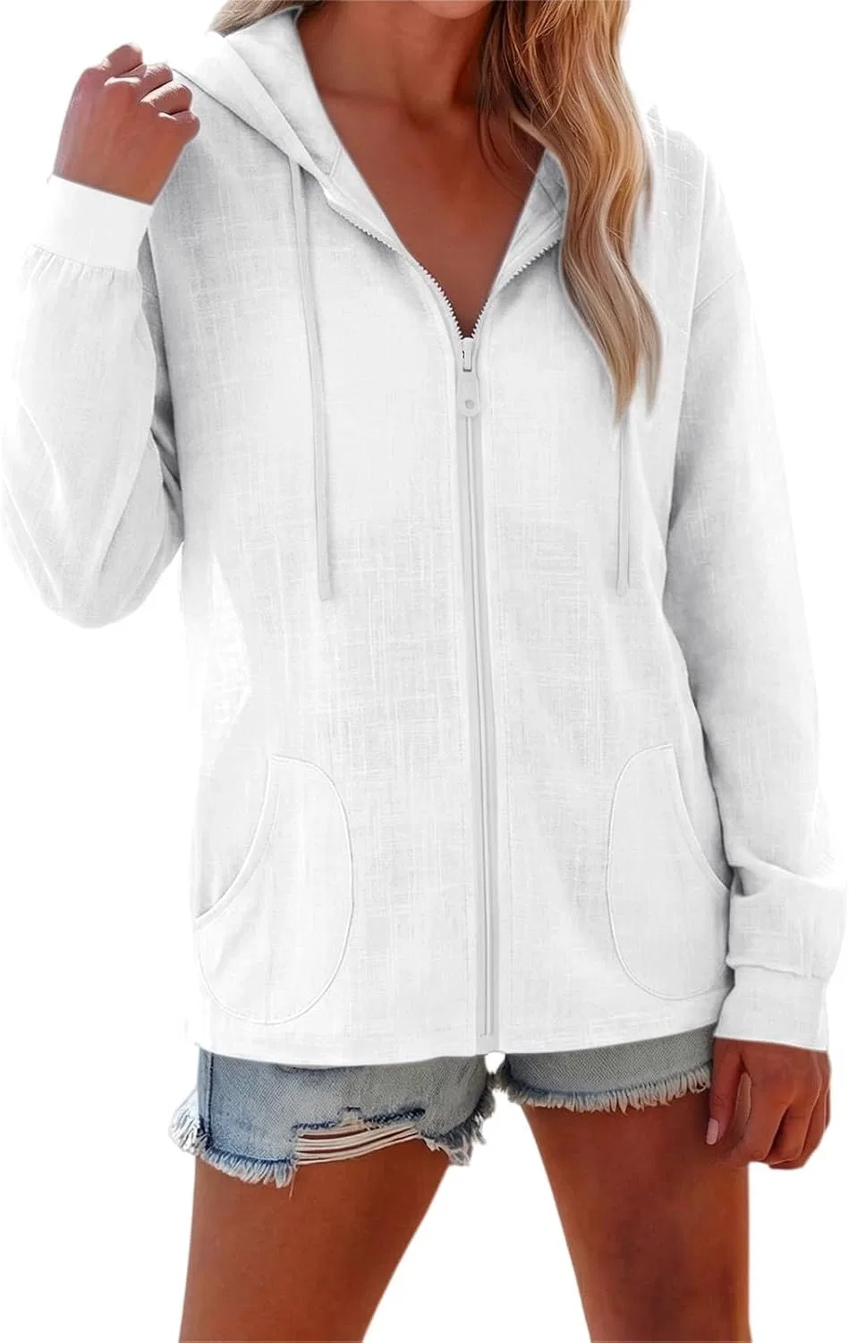 Женская худи с капюшоном Cotton Linen, белый