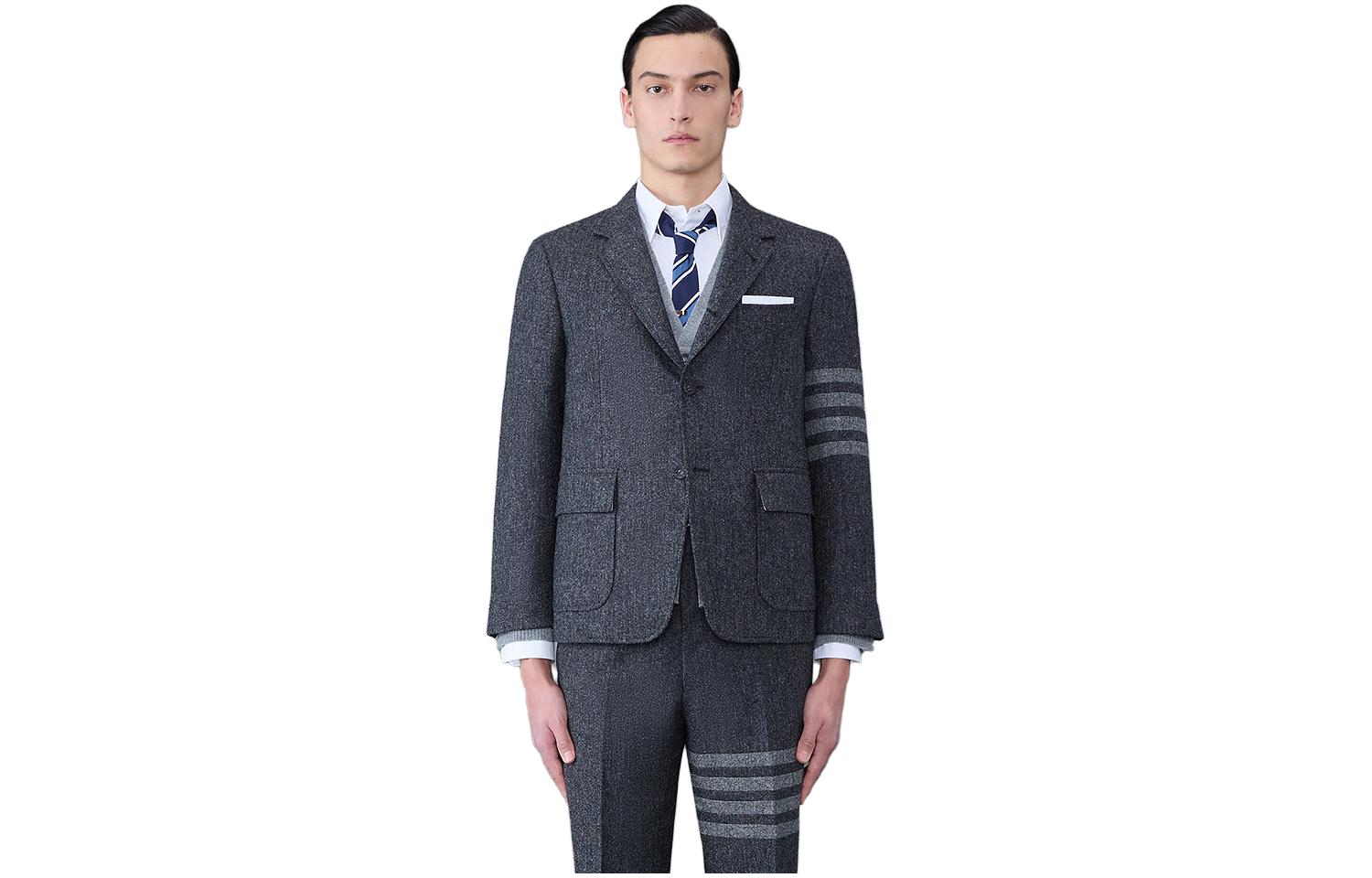 

Однобортный блейзер с полосками THOM BROWNE, темно-серый