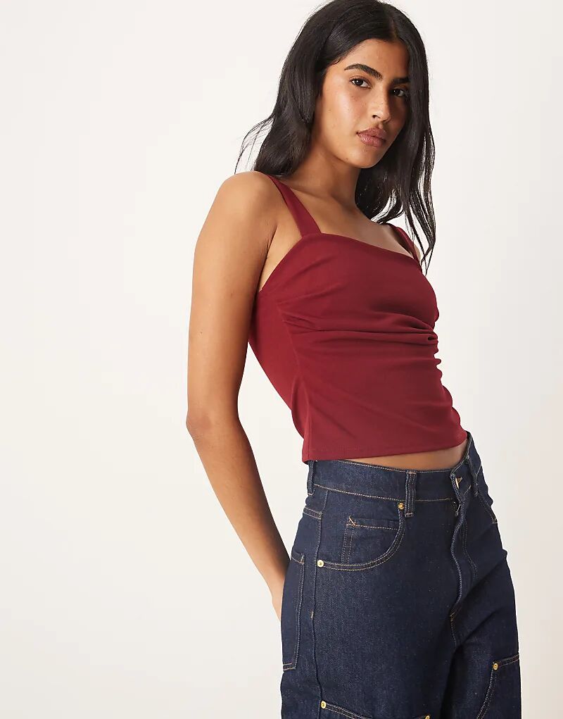

Топ ASOS DESIGN с квадратным вырезом и складками бордового цвета