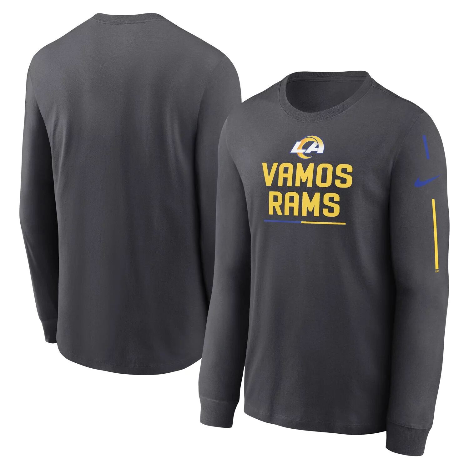 

Мужская футболка антрацитового цвета с длинным рукавом и надписью Los Angeles Rams Team Nike, Черный, Мужская футболка антрацитового цвета с длинным рукавом и надписью Los Angeles Rams Team Nike