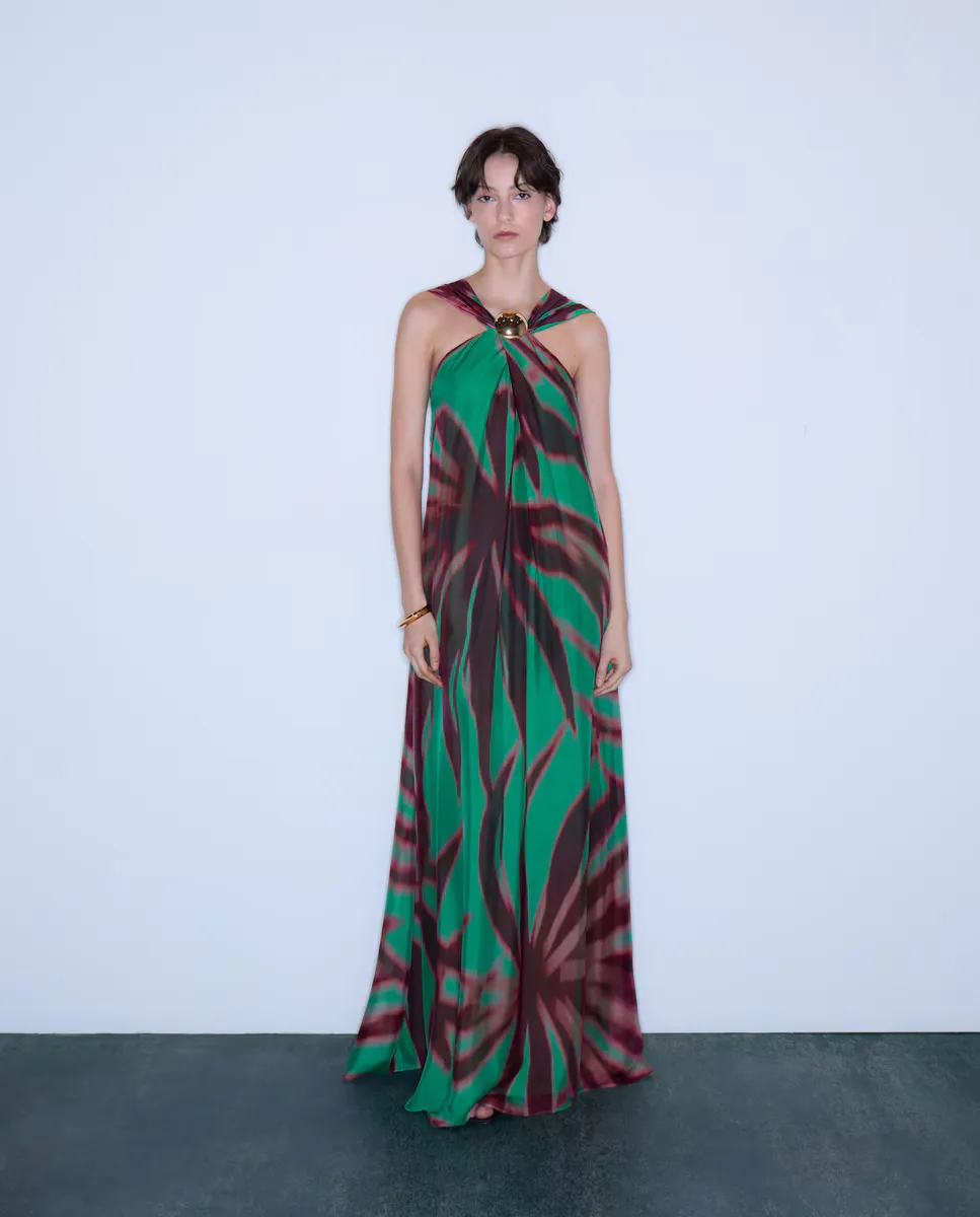 

Платье из шифона с бретелью через шею Woman Limited El Corte Inglés, зеленый