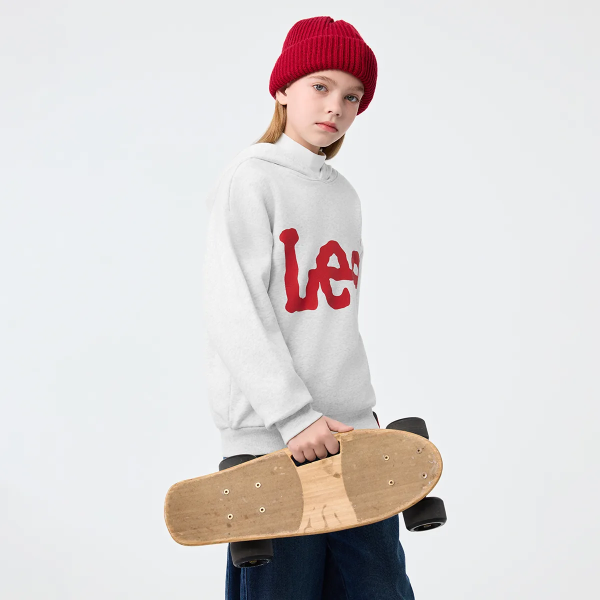 Толстовка с капюшоном для школьников Lee, White Heather Gray — фото 4