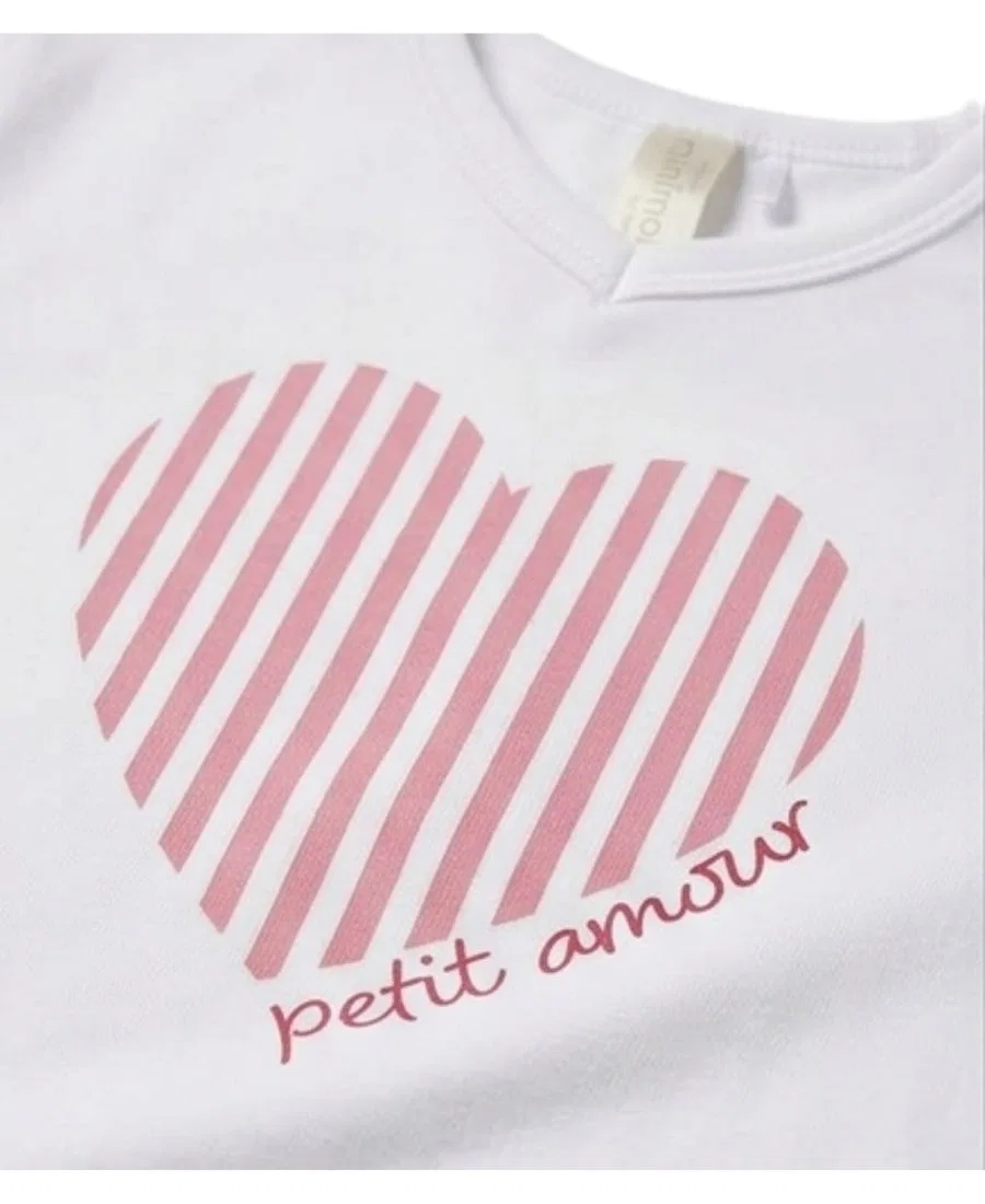 Детская футболка с коротким рукавом из хлопка "Petit Amour" с сердечками Memoi, белый — фото 2