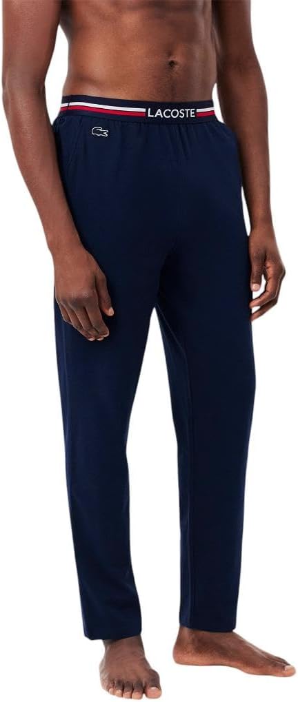 Мужские пижамные брюки Lacoste Cotton Stretch с триколорной резинкой, Navy Blue — фото 2