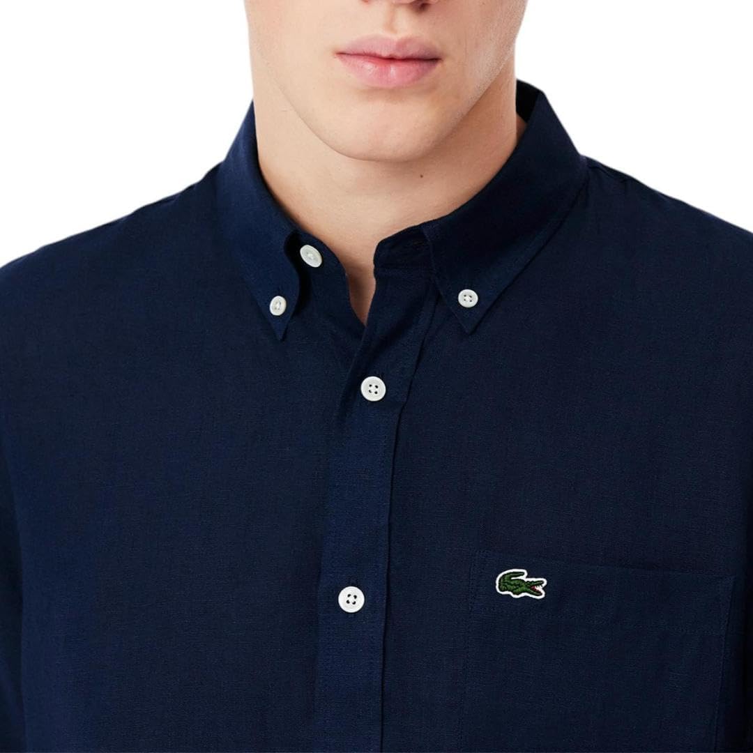 Рубашка Lacoste, мужская повседневная, льняная, Navy Blue — фото 2