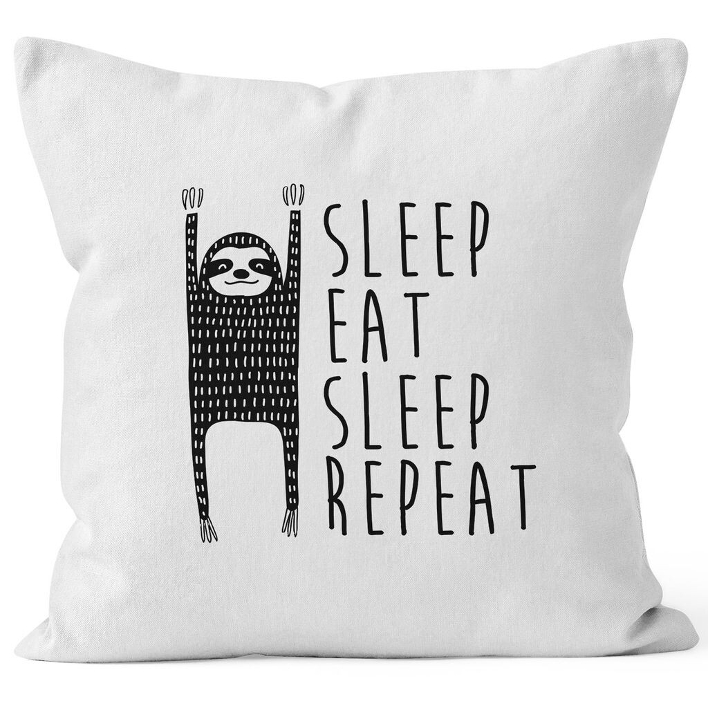 

Забавная наволочка Sleep eat Sleep Повтор ленивец 40х40 хлопок Moonworks белый униразмер
