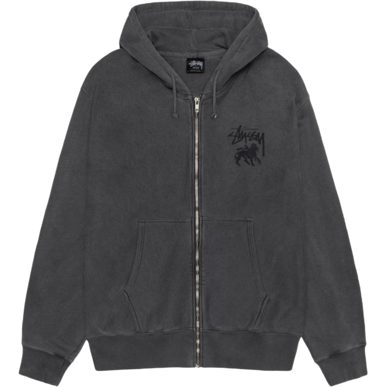 

Раста лев худи с молнией, окрашенное пигментом Stussy, черный