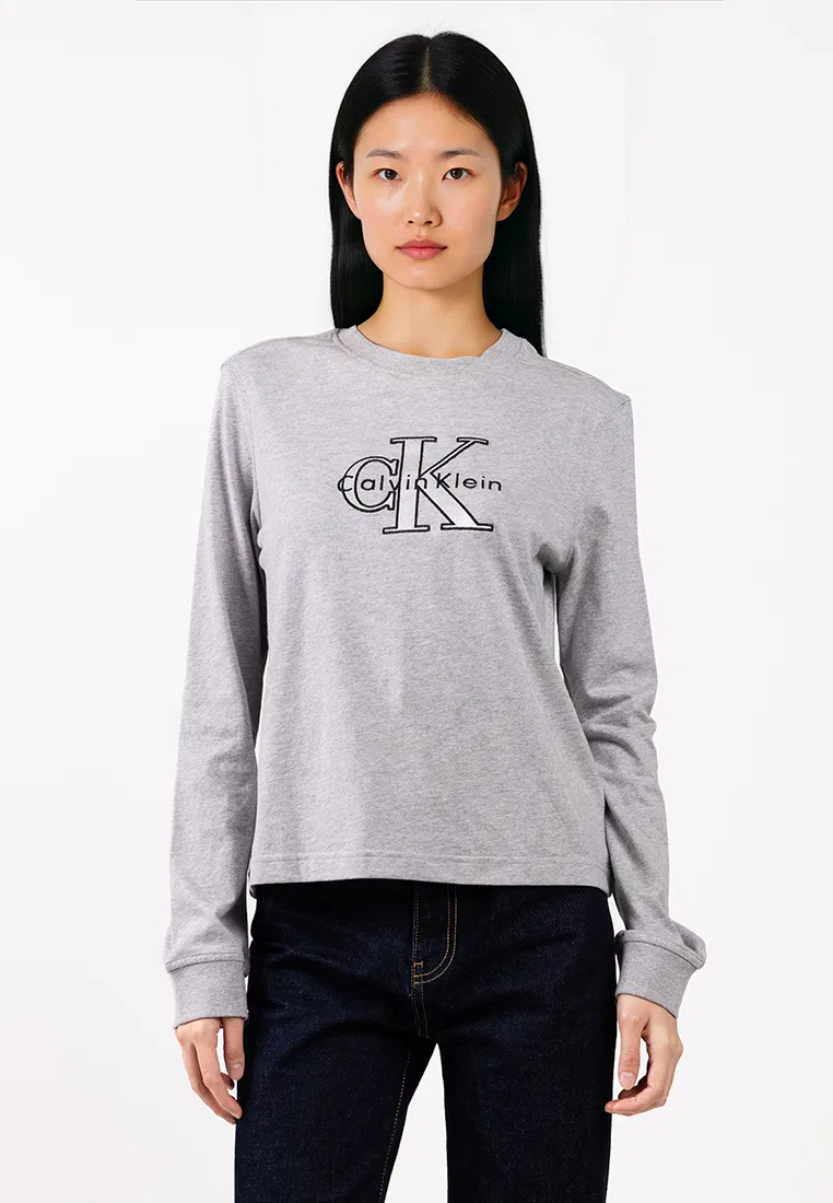 Футболка с длинным рукавом, монограмма, Calvin Klein Jeans, серый