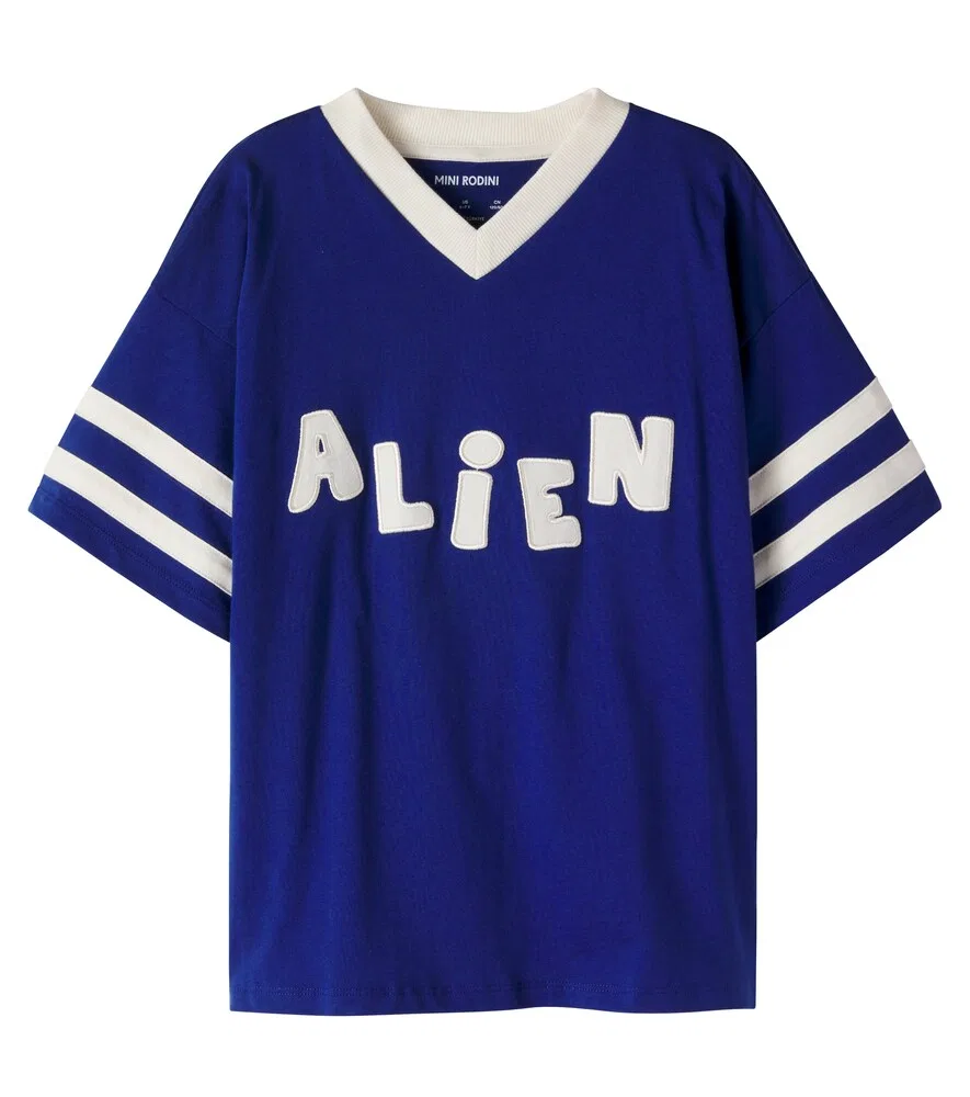 Хлопковая футболка с аппликацией Mini Rodini, синий