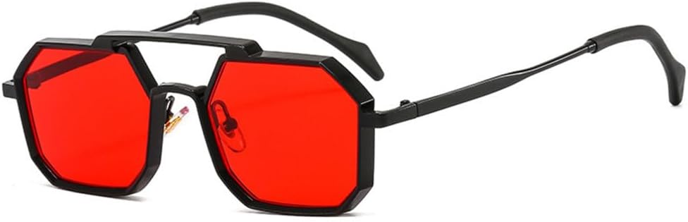 

Ретро-металлические панк-солнцезащитные очки в форме многоугольника и квадрата для женщин, модные, с прозрачными линзами, защита от УФ-излучения UV400, для мужчин generic, Black Red