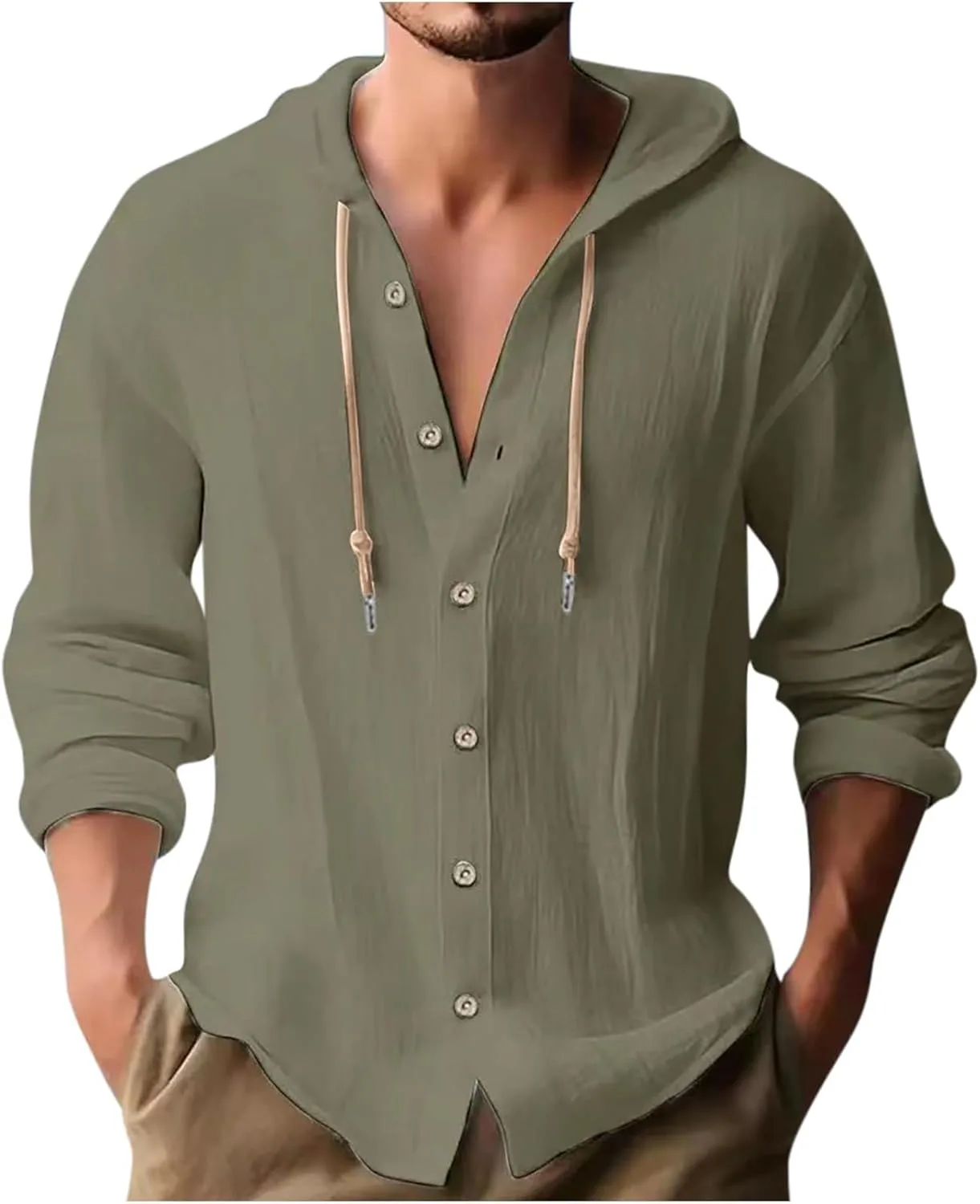 

Хлопковый льняной худи для мужчин с длинными рукавами и завязками