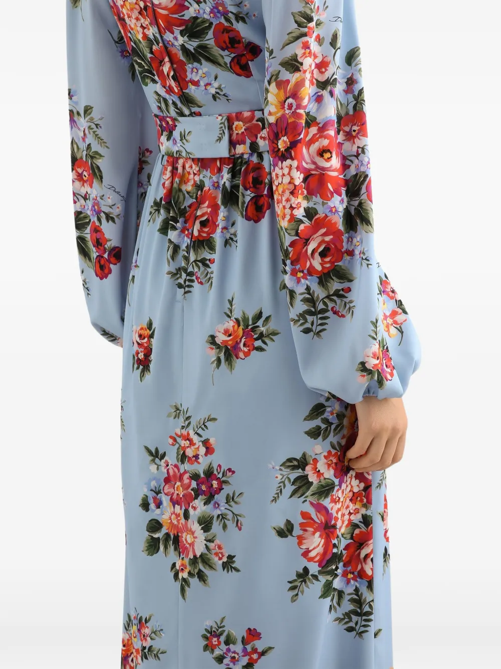 Платье макси с поясом и цветочным принтом Dolce & Gabbana, синий — фото 4