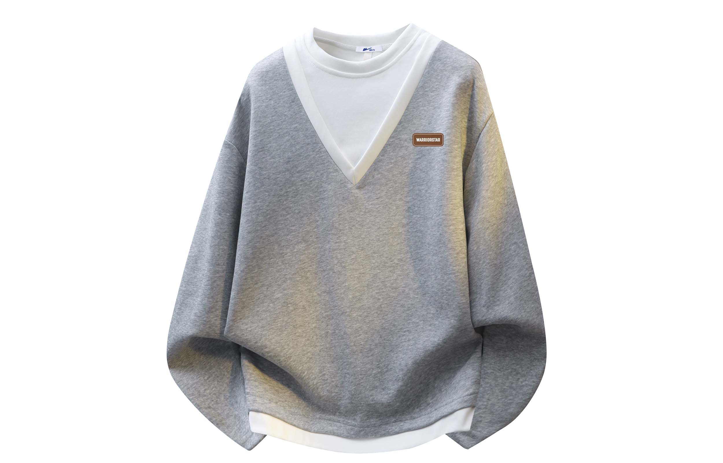 

Футболка женская V-образный вырез утолщенная имитация двухслойная WARRIOR, темно-серый[free diy badge]