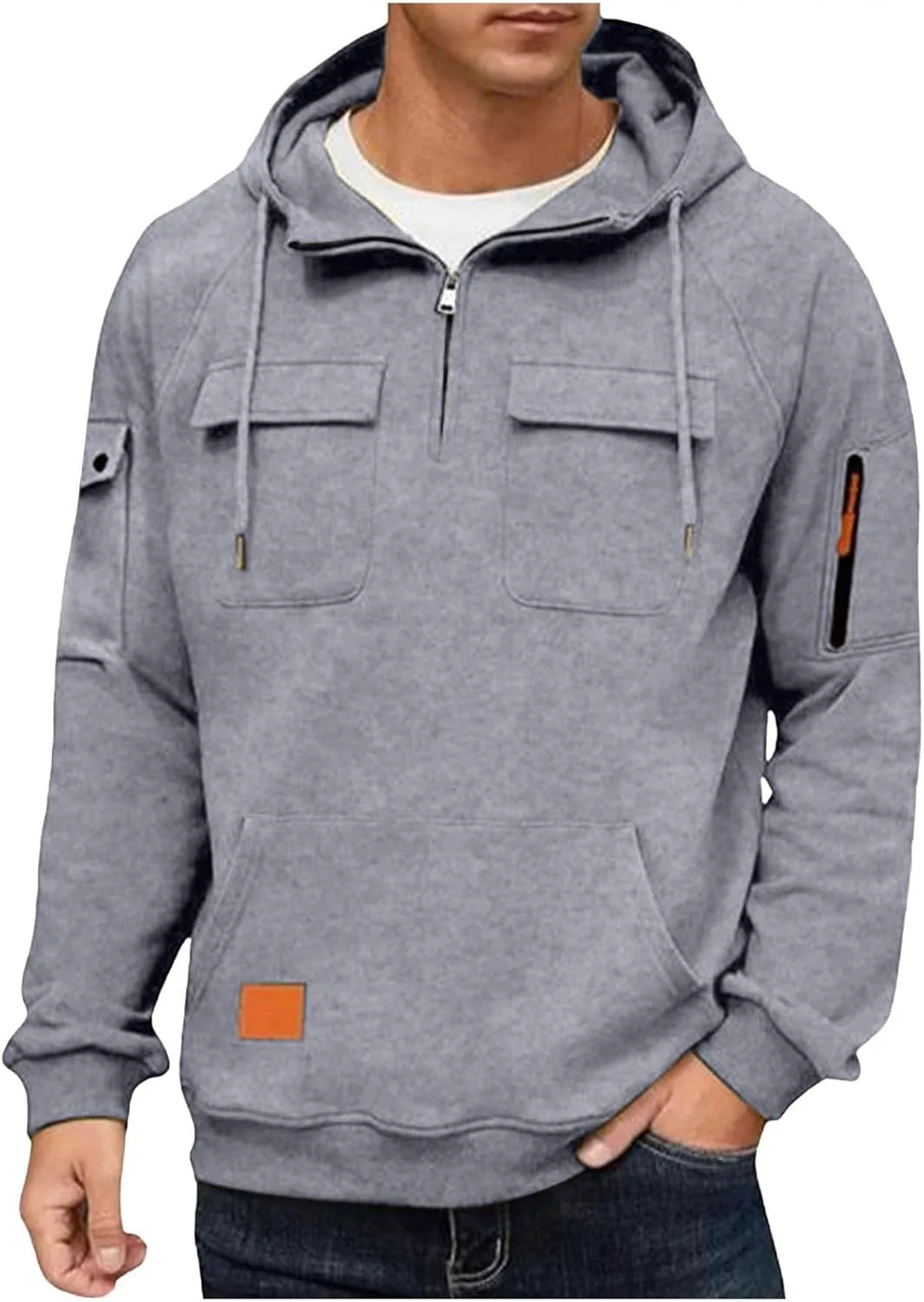 

Худи для мужчин с четвертью молнией, оверсайз, винтаж, с карманами