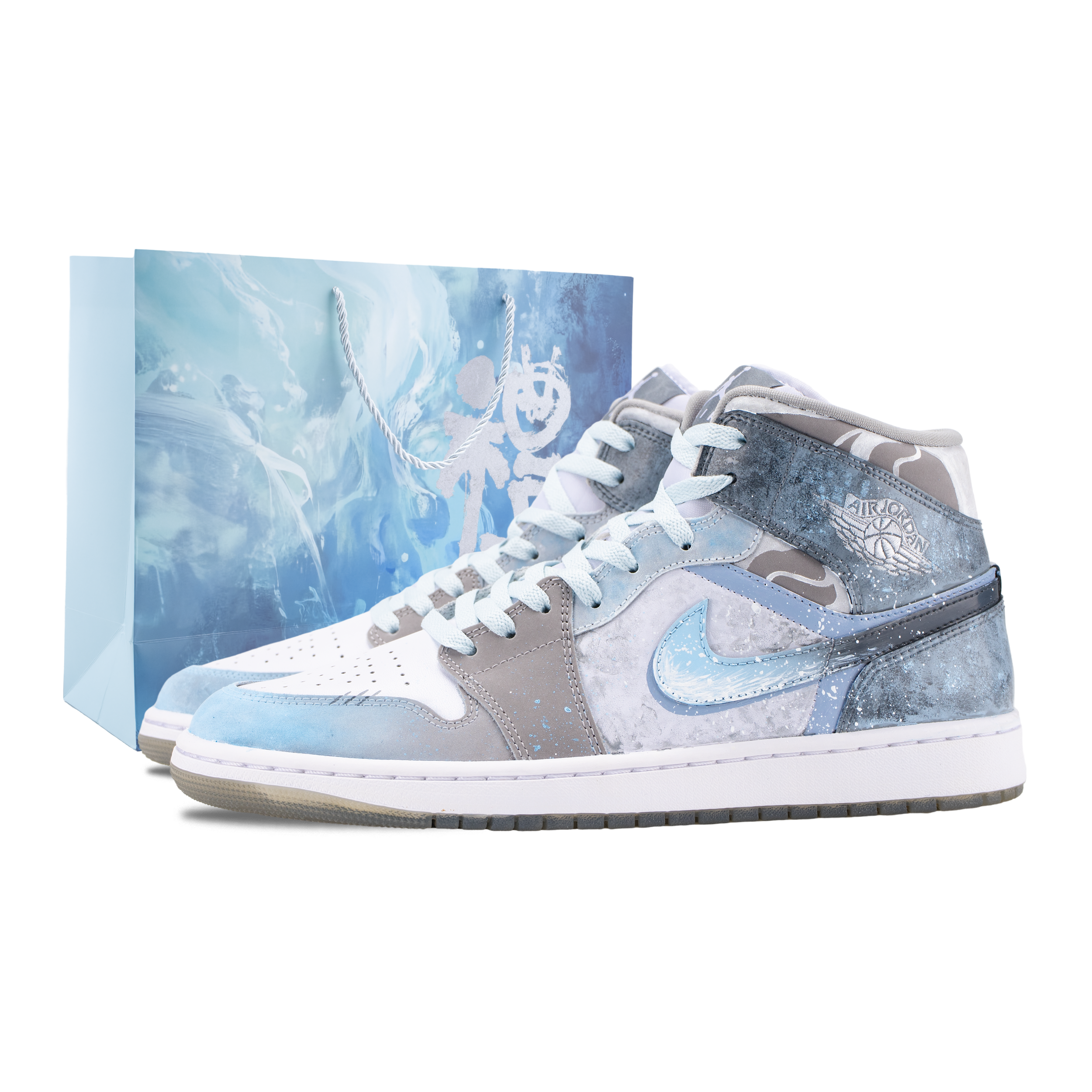 

Jordan Кроссовки Air 1 Cold Mist Shadow устойчивые к истиранию мид-топ винтажные баскетбольные Unisex бело-голубые