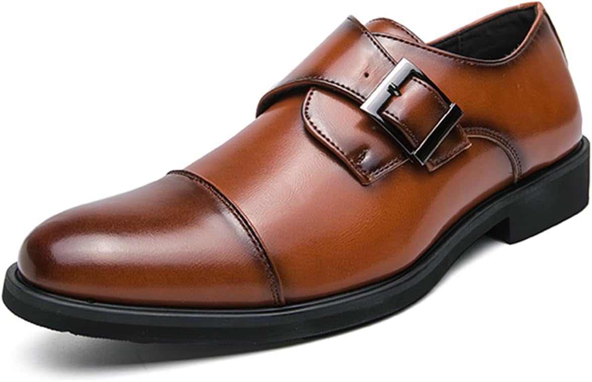 

Мужские лоферы с монковым ремешком из искусственной кожи, модные классические низкие туфли на шнуровке, деловая повседневная, офисная, свадебная и формальная обувь Abborora, коричневый