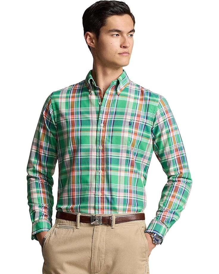 

Поло Polo Ralph Lauren Classic Fit Plaid Oxford Shirt, цвет Green/Blue Multi