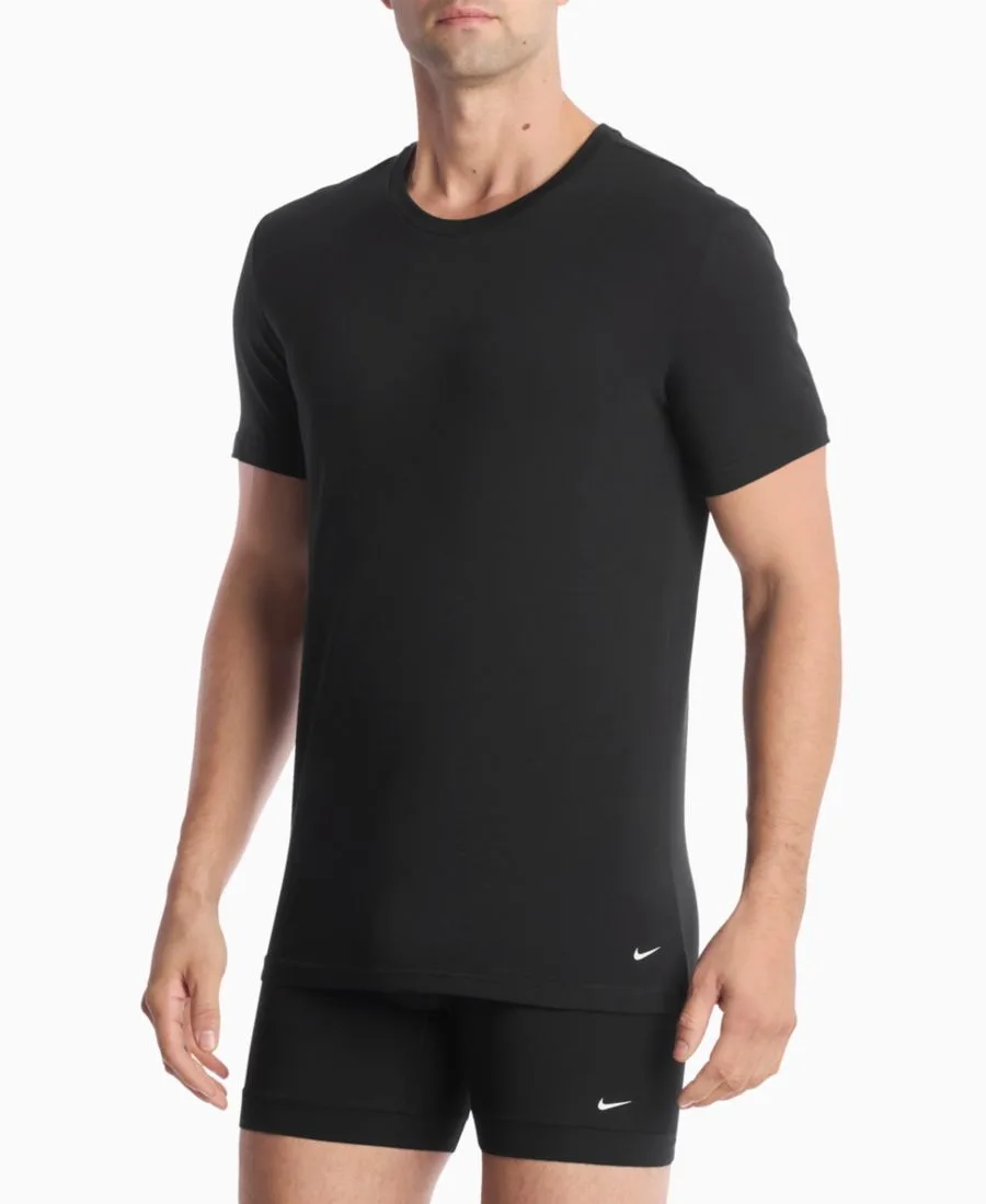 Мужские хлопковые эластичные майки с круглым вырезом Dri-FIT Essential, комплект из 2 штук Nike, черный — фото 3
