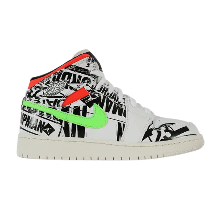 

Кроссовки Air Jordan 1 Mid GS 'All Over Logos', белый