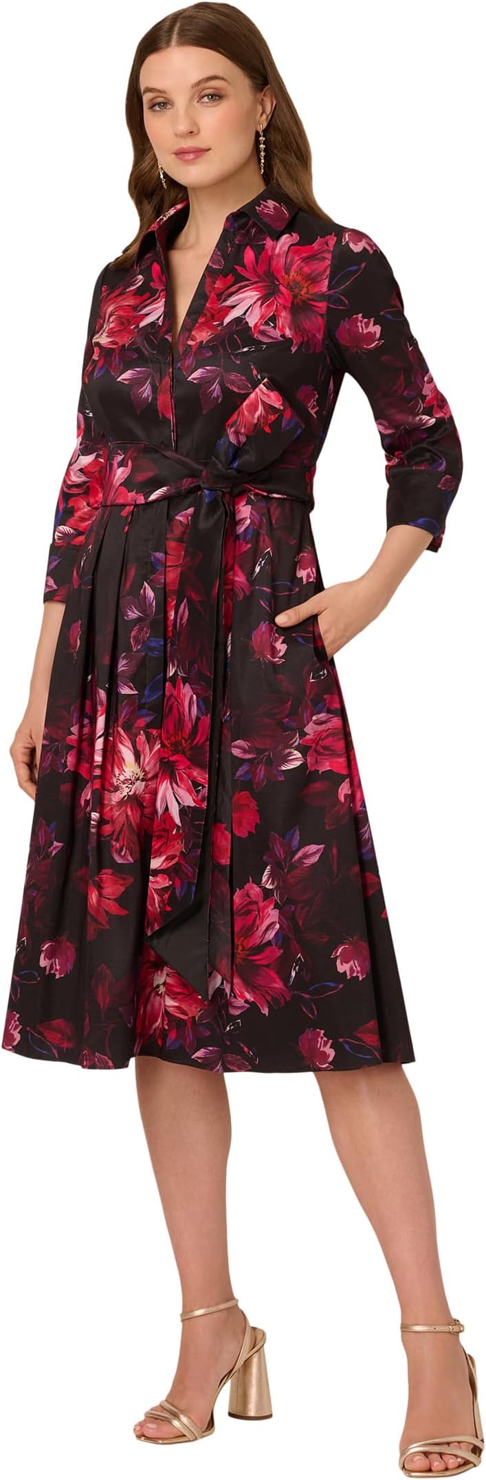 

Платье Adrianna Papell Printed Taffeta Shirt Dress, цвет Black Multi