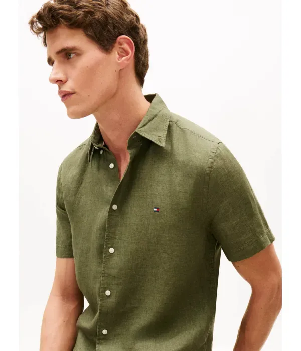 Льняная рубашка regular fit Tommy Hilfiger, оливково-зеленый — фото 4