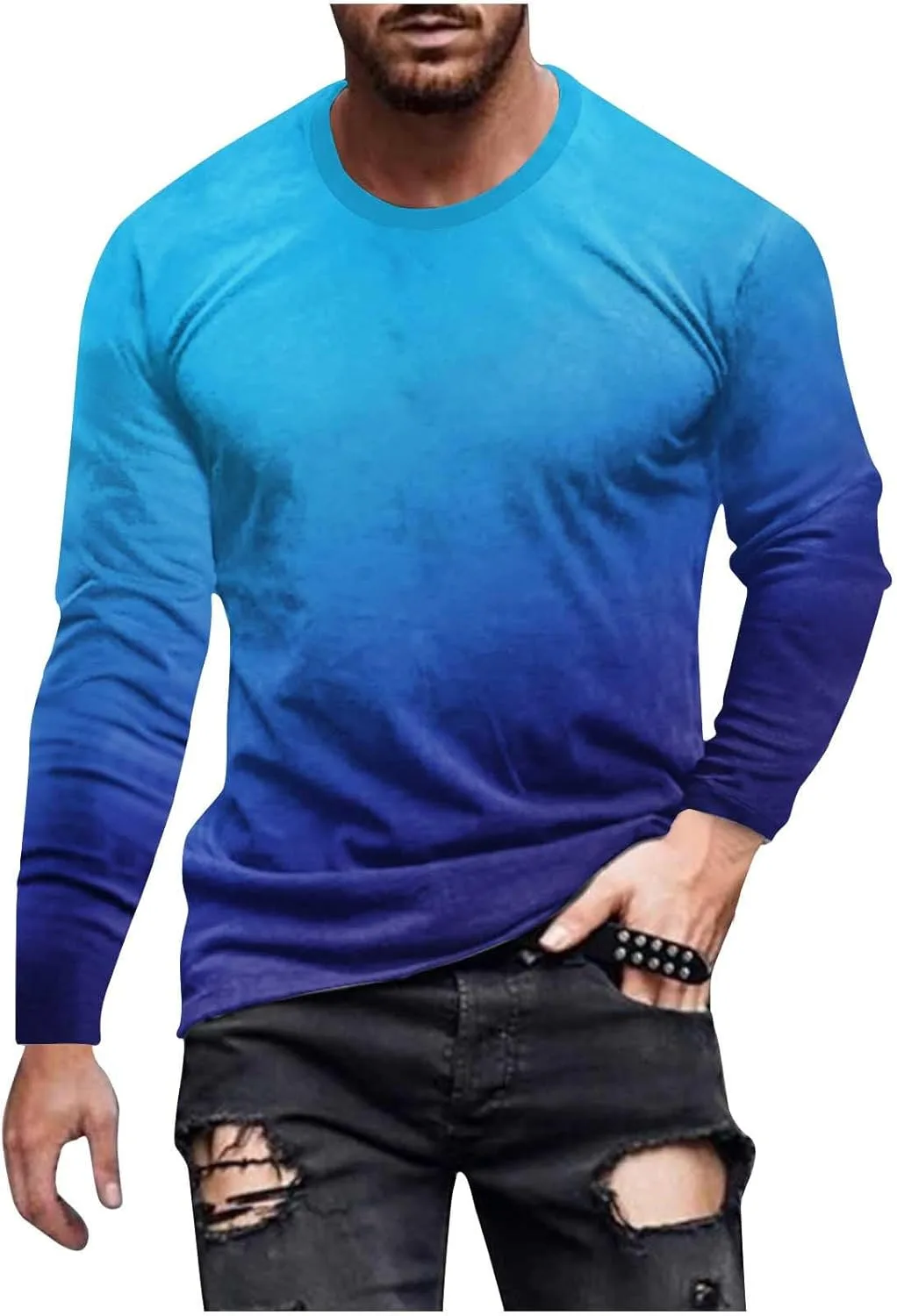 

Мужская футболка с длинным рукавом Big and Tall Ombre Color Crewneck Regular Fit